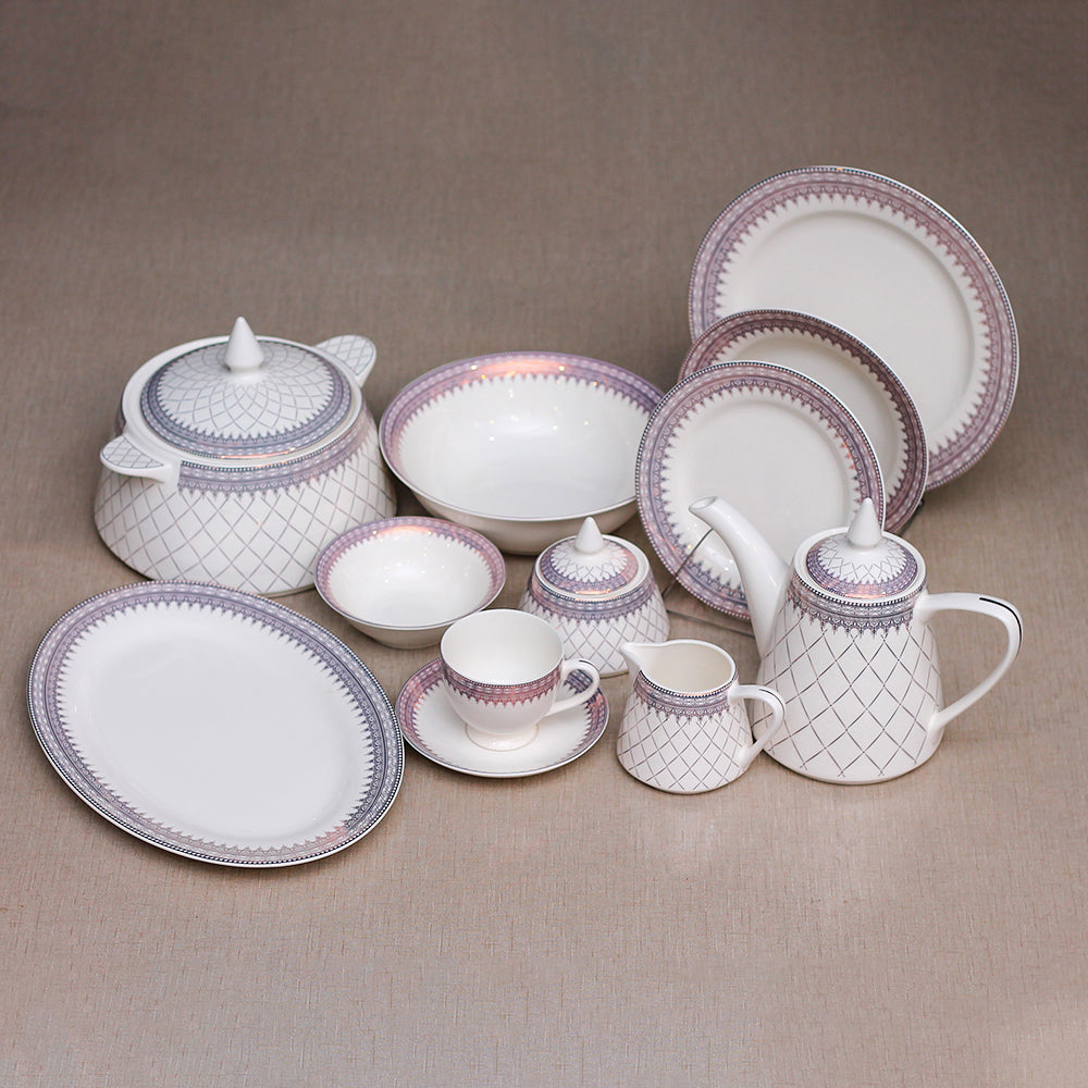 Elegance pink Bone china dinner set- 61pcs Shaheen's Store